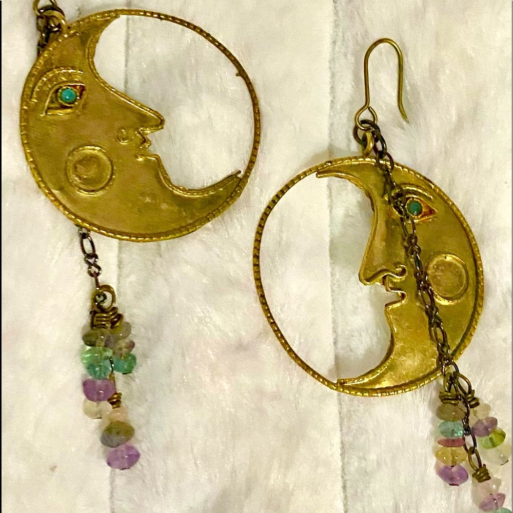 Vintage Brass Moon Earrings
